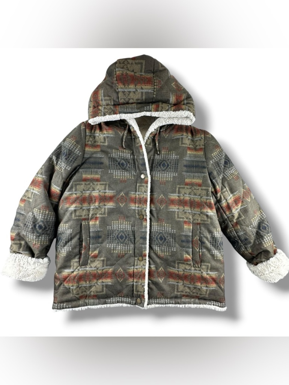 Pendleton Women’s XL Southwestern Print Faux Fur Lined Hooded Jacket EUC